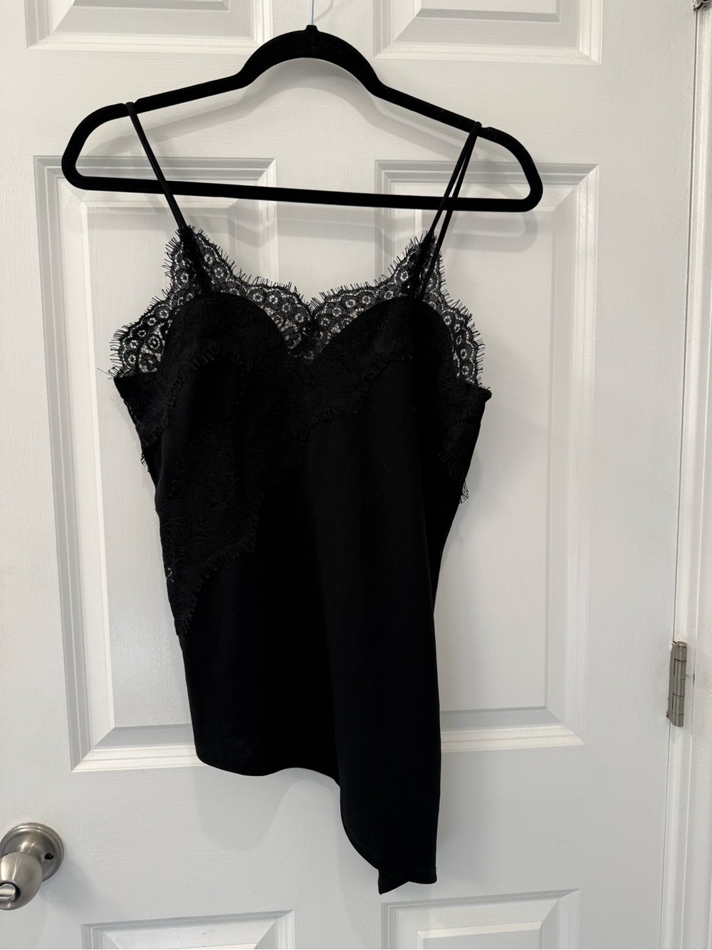 NWT H&M Lace-Trimmed Asymmetrical Camisole Top Black Medium New